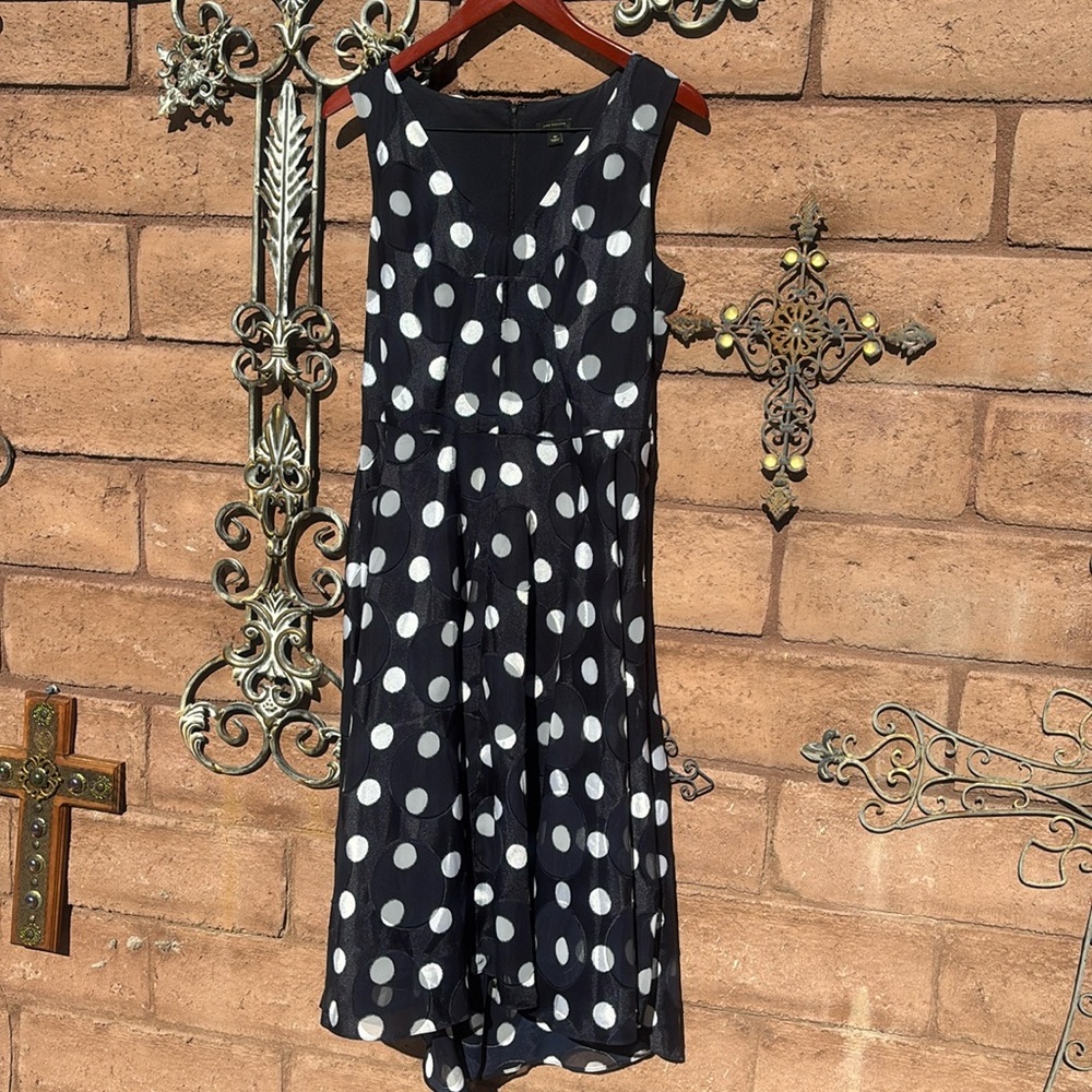 Ann Taylor Navy Blue Polka Dot Midi Dress